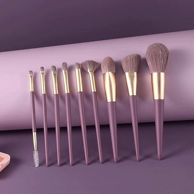 SkyShopy Set 9 Pcs Professional Everyday Makeup Brushes Set with PU Leather bucket, Synthetic Hair Cosmetic Wooden Handle Brushes SkyShopy Set 9 Pcs Professional Everyday Makeup Brushes Set with PU Leather bucket, Synthetic Hair Cosmetic Wooden Handle Brushes